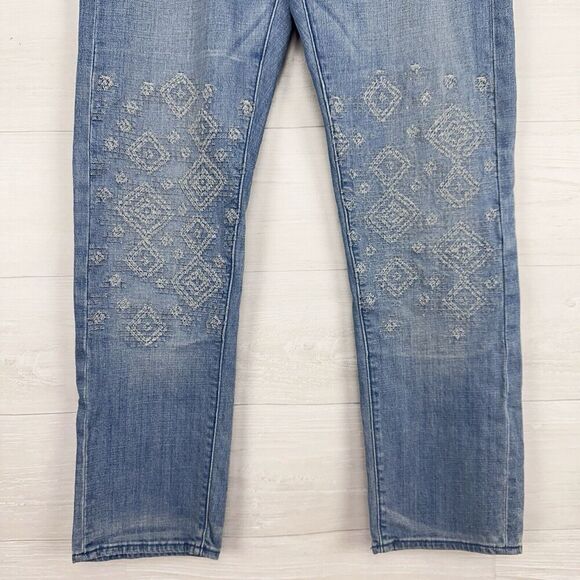 Pilcro Low-Rise Slim Boyfriend Jeans 28 Blue Light Wash Embroidered Straight Leg - Picture 3 of 13